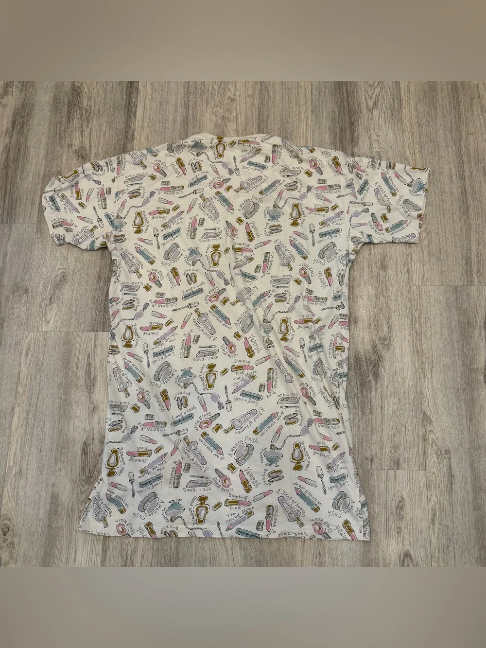 Vintage Basic Editions Intimates Cotton Makeup Print Sleep Shirt Nightgown OSFM